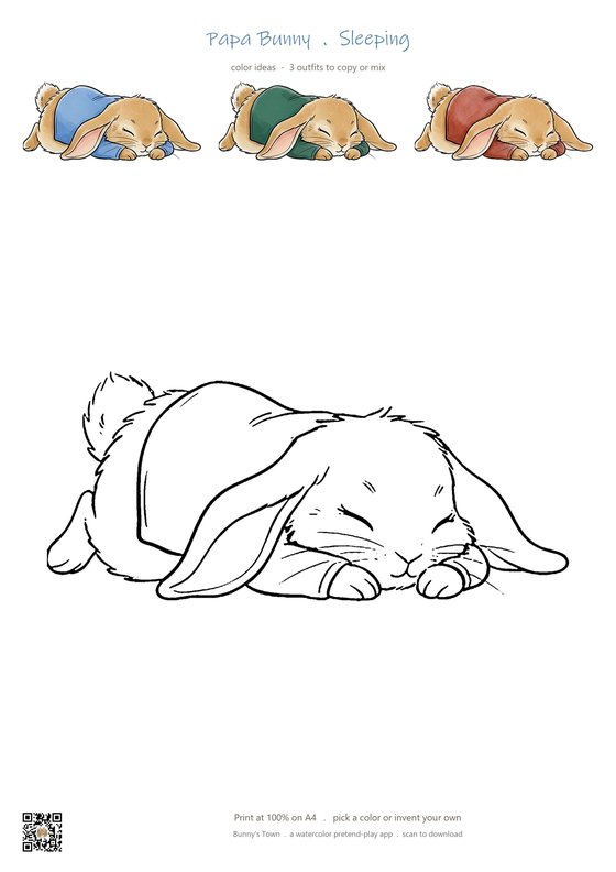 Sleeping pose coloring page line art to color in