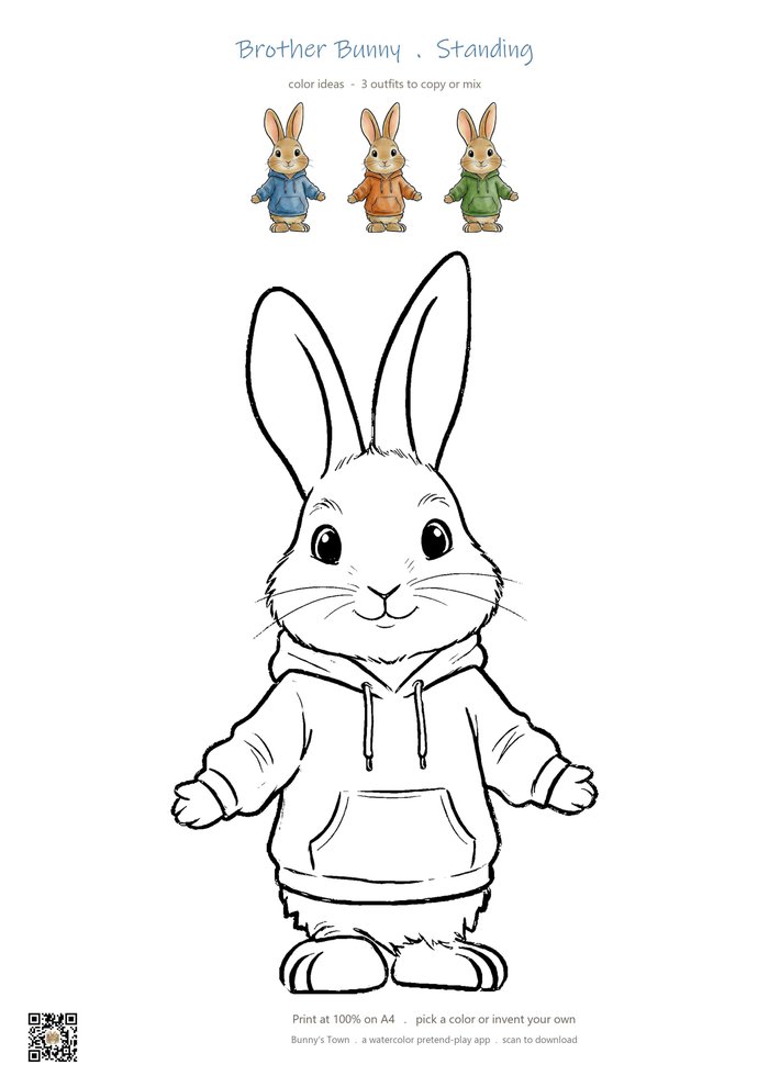 Printable bunny brother coloring page with line art and color ideas