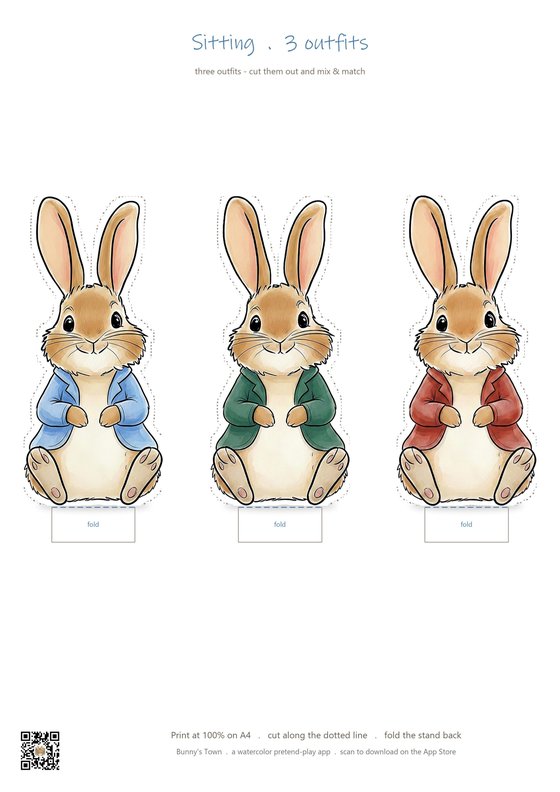 Sitting pose paper doll page with three outfits